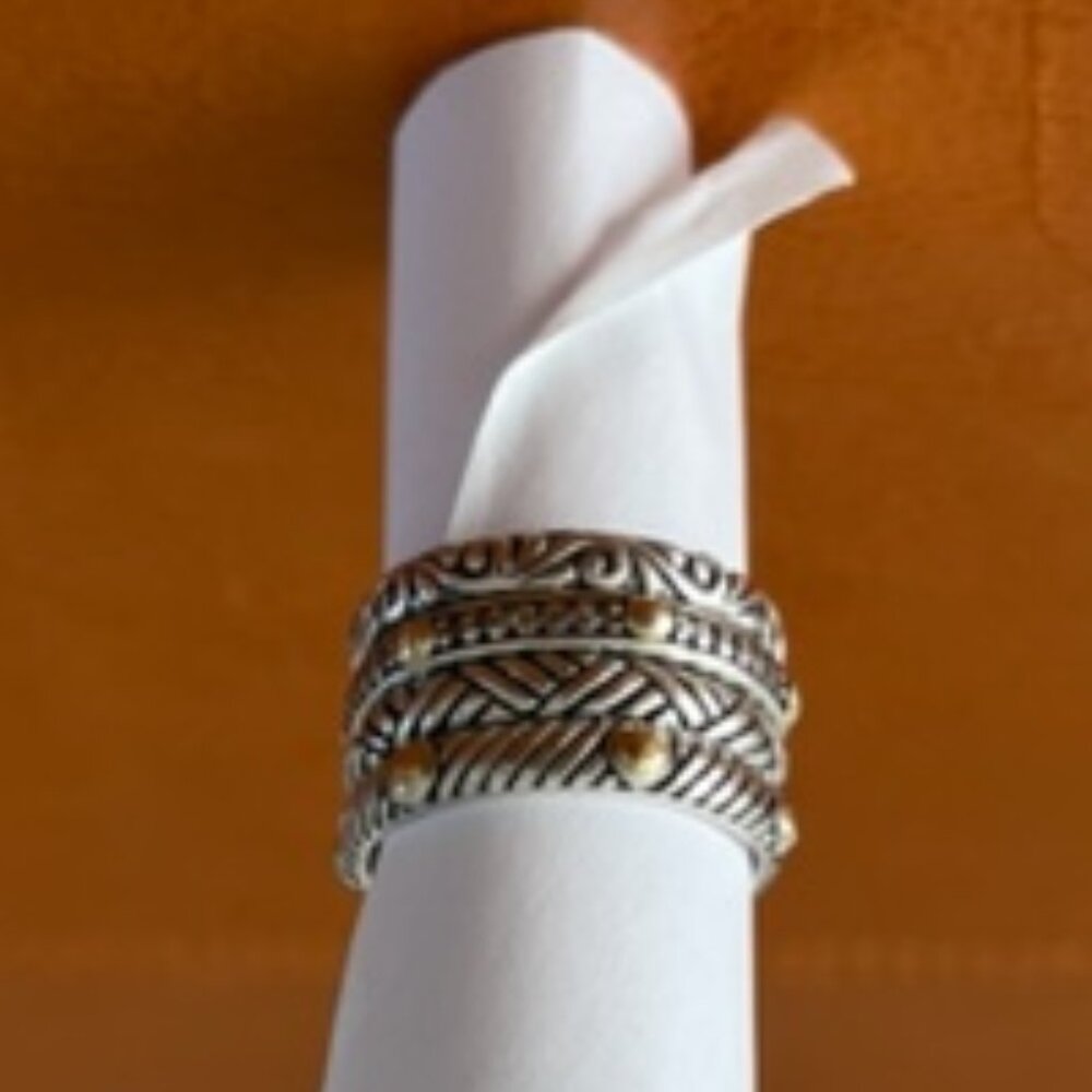 STACKING RINGS * 925 STERLING SILVER * 18 K GOLD * PAVE DIAMONDS * SZ. 7